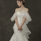 Jolie robe de mariée sirène longue en satin et tulle, épaules dénudées, C4396