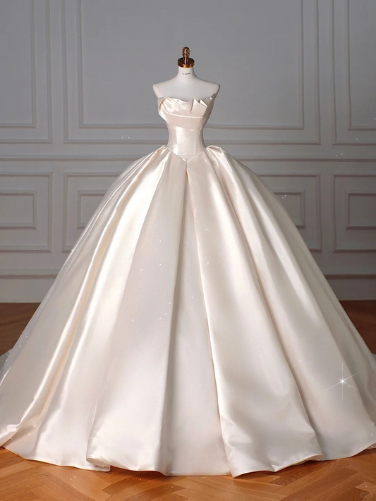 Robe de mariée longue en satin, simple et bustier, C4397