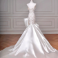Superbe robe de mariée sirène longue en satin et dentelle, sans bretelles, C4399