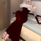 Robes de bal sexy sirène en velours bordeaux avec gants C43