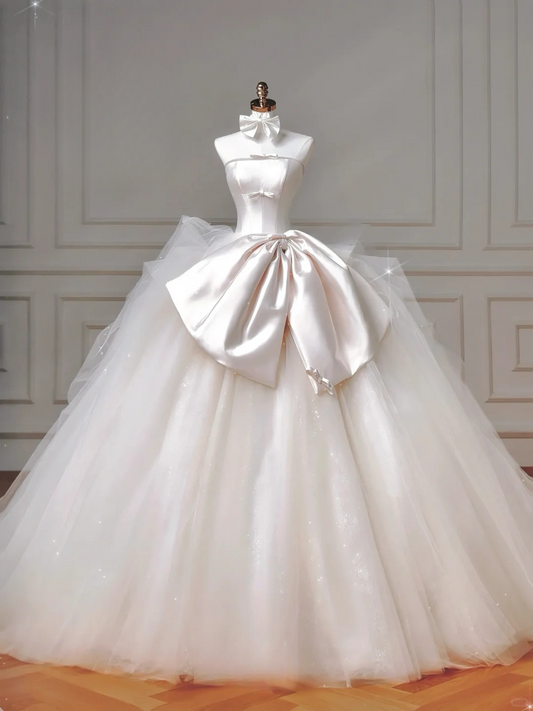 Robe de mariée longue en satin et tulle, sans bretelles, style robe de bal, C4402