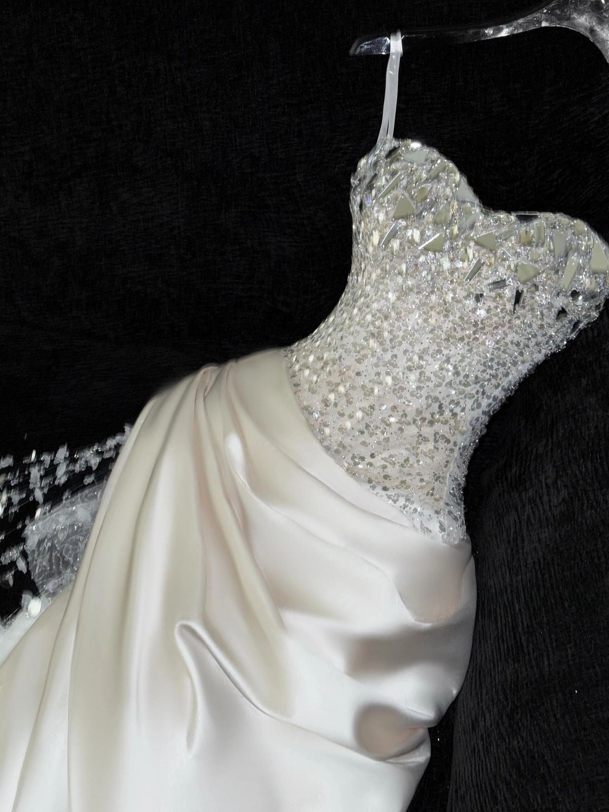 Gorgeous Mermaid Spaghetti Straps Satin Sequin Beads Long Wedding Dresses C4406