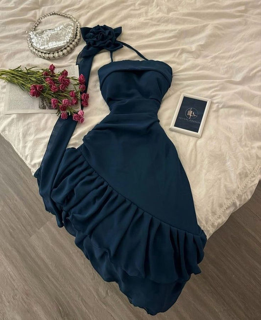 Classy A Line Strapless Chiffon With Flower Short Homecoming Dress 18th Birthday Outfits C4413