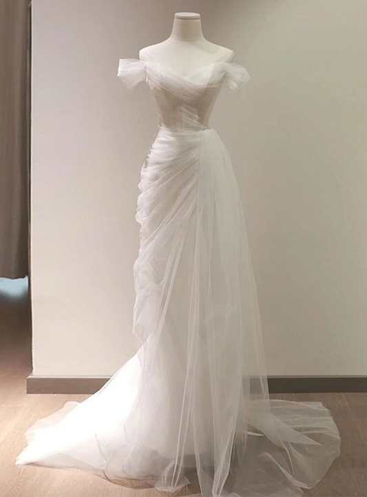 Robe de mariée longue en tulle, style sirène, épaules dénudées, C4423