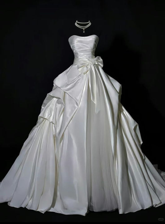 Robe de mariée longue en satin, bustier et robe de bal de rêve, C4433