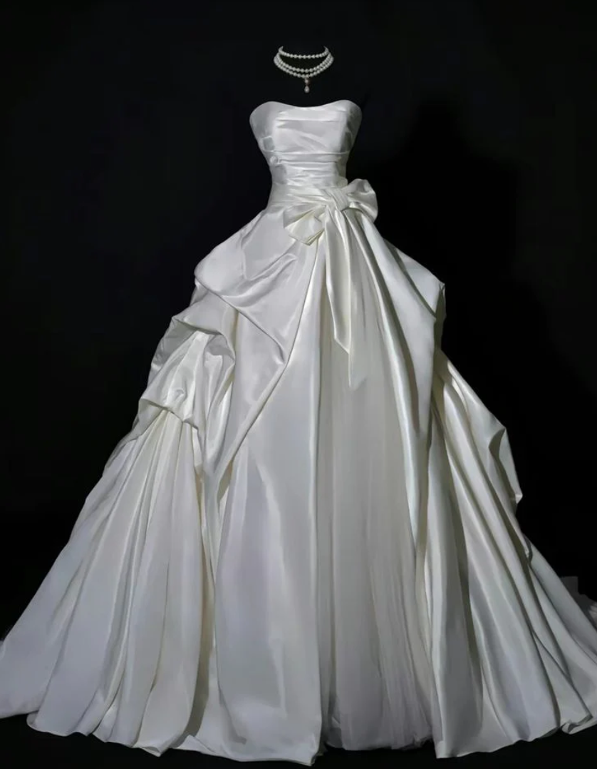 Dreamy Ball Gown Strapless Satin Long Wedding Dresses C4433