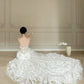 Superbe robe de mariée sirène longue sans bretelles en tulle et dentelle avec appliques C4436