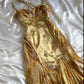 Robe de bal longue en satin à bretelles spaghetti et imprimé floral, coupe trapèze, C4438