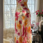 Robe de bal longue sexy sirène à bretelles spaghetti en mousseline de soie, imprimé fleurs et perles, C4439
