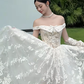 Robe de mariée longue en tulle et dentelle, épaules dénudées, avec manches, style français, C4440