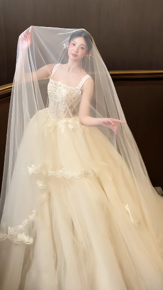 Robe de mariée longue en tulle et dentelle avec voile, robe de bal élégante, C4441