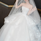 Robe de mariée longue en tulle blanc, bustier, avec voile et gants, style rêveur, C4442