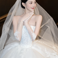 Robe de mariée longue en tulle blanc, bustier, avec voile et gants, style rêveur, C4442