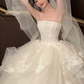 Robe de mariée longue en tulle blanc, bustier, avec voile et gants, style rêveur, C4442