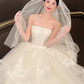 Robe de mariée longue en tulle blanc, bustier, avec voile et gants, style rêveur, C4442