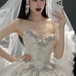 Timeless Ball Gown Strapless Satin Sequin Beads With Veil Long Wedding Dresses C4443