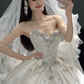 Timeless Ball Gown Strapless Satin Sequin Beads With Veil Long Wedding Dresses C4443