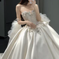 Timeless Ball Gown Strapless Satin Sequin Beads With Veil Long Wedding Dresses C4443