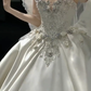Timeless Ball Gown Strapless Satin Sequin Beads With Veil Long Wedding Dresses C4443