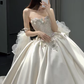 Timeless Ball Gown Strapless Satin Sequin Beads With Veil Long Wedding Dresses C4443