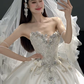 Timeless Ball Gown Strapless Satin Sequin Beads With Veil Long Wedding Dresses C4443