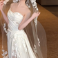 Timeless A Line One Shoulder Strap Satin Tulle Applique With Veil Long Wedding Dresses C4444
