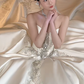 Gorgeous Ball Gown Strapless Satin Sequin Beads With Veil Long Wedding Dresses C4445