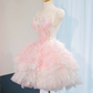 Sweet Ball Gown Strapless Satin Tulle Short Homecoming Dress 16th Birthday Outfits C4449