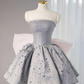 Pretty Gray Ball Gown Strapless Satin Sequin Back With Bow Short Homecoming Dress 16th Birthday Outfits C4450