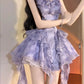 Lilac Ball Gown Spaghetti Straps Chiffon Ruffles Short Homecoming Dress 17th Birthday Outfits C4453
