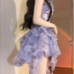Lilac Ball Gown Spaghetti Straps Chiffon Ruffles Short Homecoming Dress 17th Birthday Outfits C4453