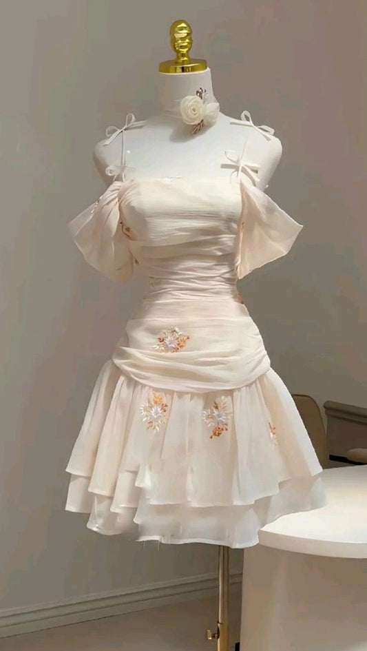 Pretty A Line Spaghetti Straps Chiffon Embroidery Short Homecoming Dress 17th Birthday Outfits C4454
