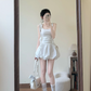 Cute White A Line Square Satin Short Homecoming Dress 18th Birthday Outfits C4458