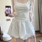 Cute White A Line Square Satin Short Homecoming Dress 18th Birthday Outfits C4458