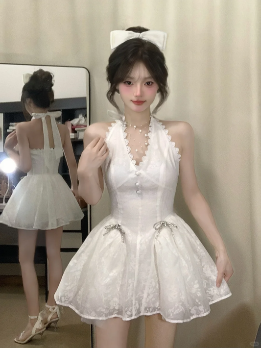 Sweet A Line Halter Satin Lace  Short Homecoming Dress 18th Birthday Outfits C4460