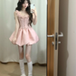 Pink A Line Spaghetti Straps Satin Flowers Short Homecoming Dress 18th Birthday Outfits C4461