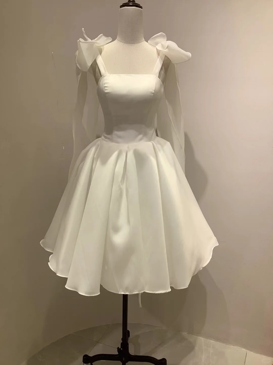 Elegant A Line Spaghetti Straps Satin Short Homecoming Dress 18th Birthday Outfits C4464
