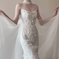 Superbe robe de mariée sirène bustier en tulle et dentelle avec voile C4469
