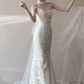 Superbe robe de mariée sirène bustier en tulle et dentelle avec voile C4469