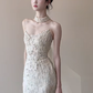 Superbe robe de mariée sirène bustier en tulle et dentelle avec voile C4469