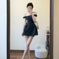 Black A Line Off The Shoulder Satin Short Homecoming Dress 16th Birthday Outfits C4475