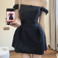 Black A Line Off The Shoulder Satin Short Homecoming Dress 16th Birthday Outfits C4475