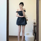 Black A Line Off The Shoulder Satin Short Homecoming Dress 16th Birthday Outfits C4475