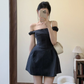 Black A Line Off The Shoulder Satin Short Homecoming Dress 16th Birthday Outfits C4475