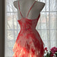 Gorgeous Mermaid Spaghetti Straps Chiffon Sequin Ruffles Short Homecoming Dress 18th Birthday Outfits C4494