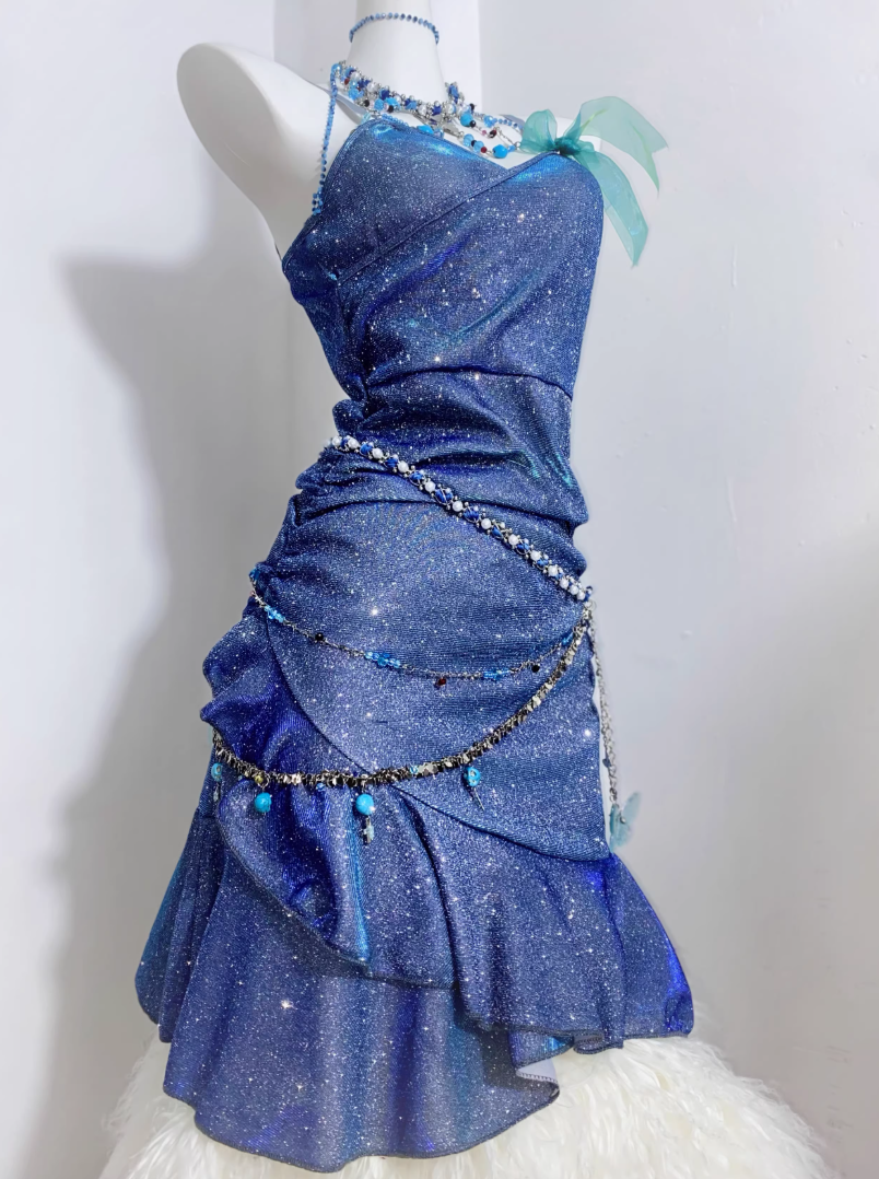 Shiny Mermaid Spaghetti Straps Satin Sequin Short Homecoming Dress 17th Birthday Outfits C4499