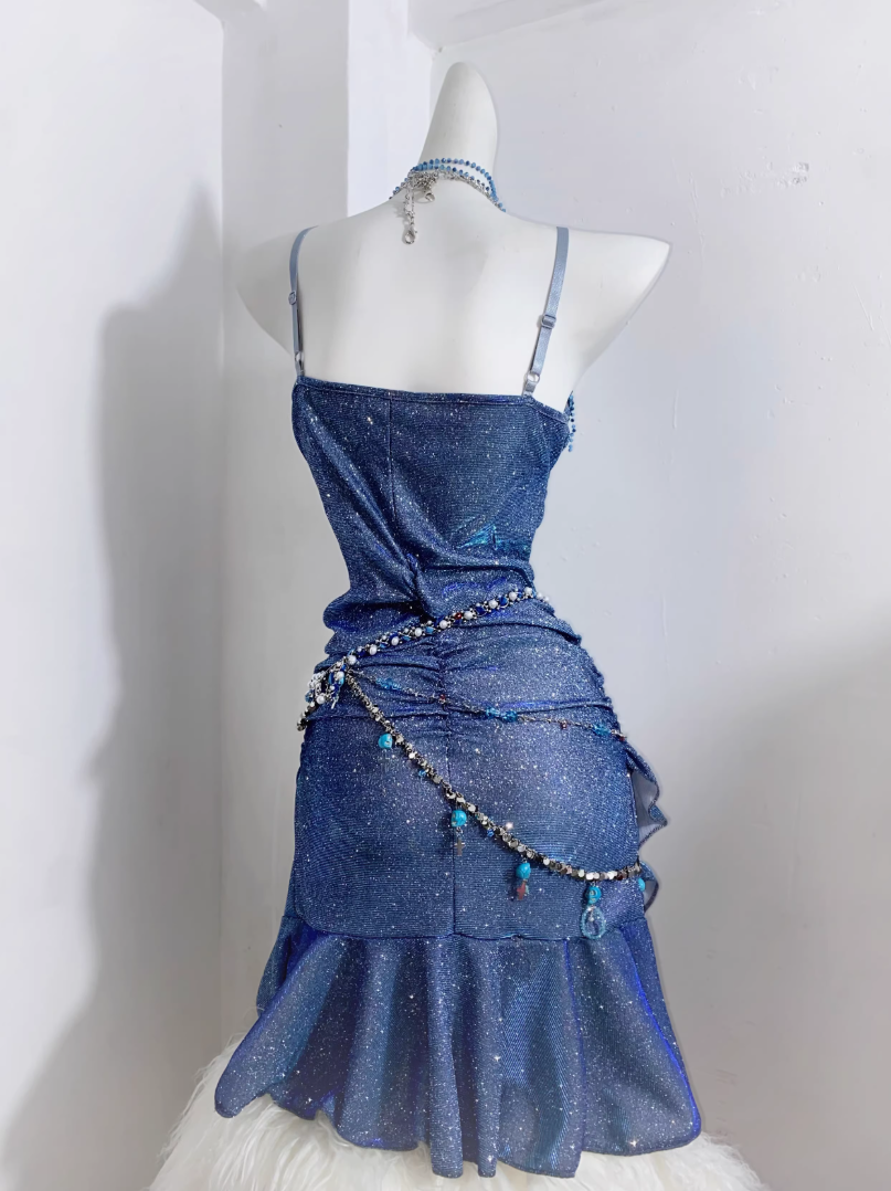 Shiny Mermaid Spaghetti Straps Satin Sequin Short Homecoming Dress 17th Birthday Outfits C4499