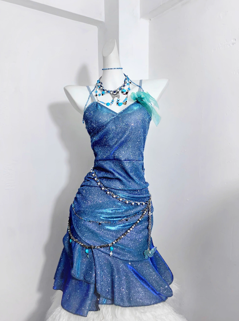 Shiny Mermaid Spaghetti Straps Satin Sequin Short Homecoming Dress 17th Birthday Outfits C4499