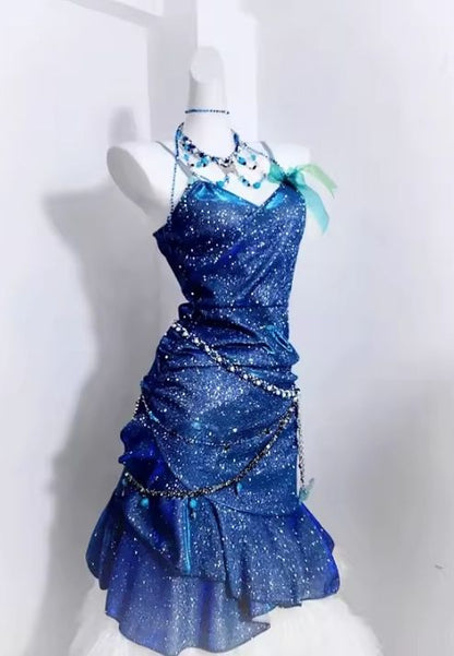 Shiny Mermaid Spaghetti Straps Satin Sequin Short Homecoming Dress 17th Birthday Outfits C4499