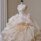 Timeless Ball Gown Strapless Satin Tulle Long Wedding Dresses C4509
